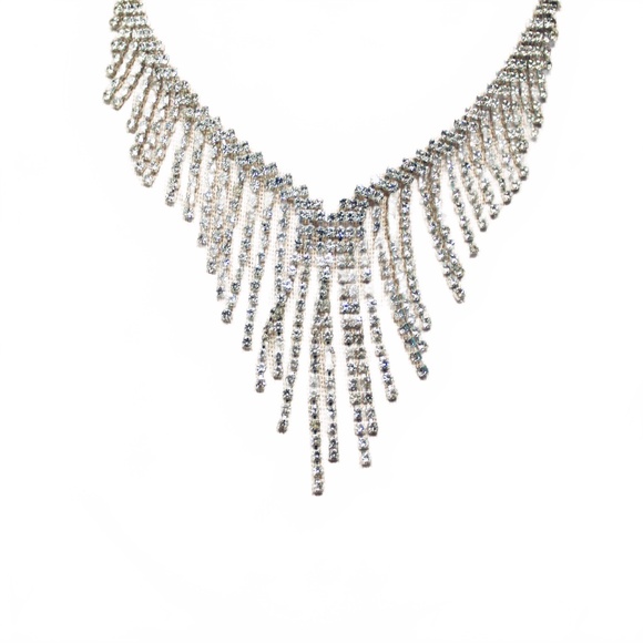 Necklace, Rhinestone Fringe Stye, Silvertone - Picture 2 of 6